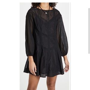 Rebecca Taylor Black Long Sleeve Lace Organza Mini Dress NWT